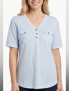 Croft & Barrow Light Blue Patterned Henley Top Size L